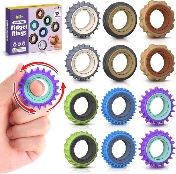 Fidget Toys Adults Sensory Rings: 12 Pack Texture Spinner Rings - Stress