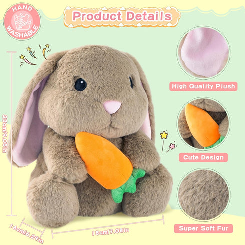 9" Easter Bunny Stuffed Animal, Plush Rabbit with Floppy Ears and Carrot, Rabbit Stuffed Animals Plush Toy Easter Gift