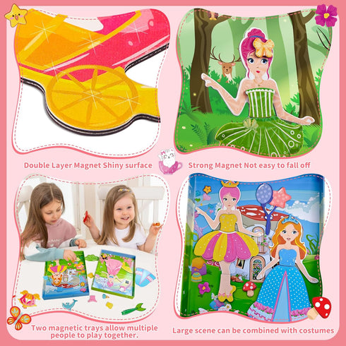 DINSUMRUG 3 4 5 6 7 Magnetic Dress Up Dolls for Girls,Princess Mermaid Fairy Ballerina Magnet Dolls Dress Up Kits,Car