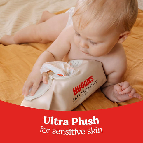 99% 10 Packs (560 Huggies Skin Essentials Baby Wipes, Hypoallergenic, Water, Flip Top Wipes Total)
