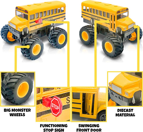 5-Inch Pullback ArtCreativity Diecast Monster School Bus Mechanism Toy Truck with Big Wheels, Play Vehicle Gift