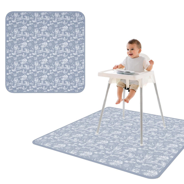 BapronBaby Savanna Blue Splash Mat - Waterproof Catch-All for Under High Chairs,