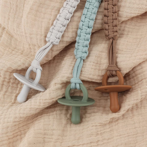 Pacifier Clip for Boys, 9.2 Inch Pacifier Leashes with Wooden Clips, Handmade Braided Cotton, 3 Pack Baby Shower Set