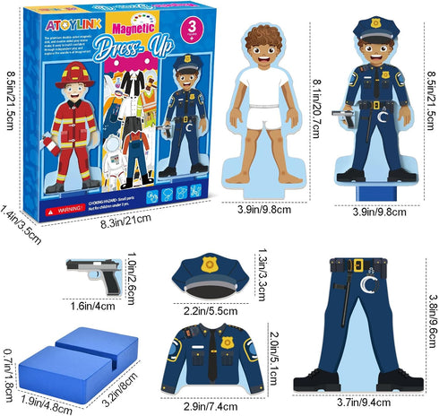 Atoylink Wooden Magnetic Dress Up Dolls Pretend Play Set, 40+ Pcs Occupations Community Helpers for Toddlers