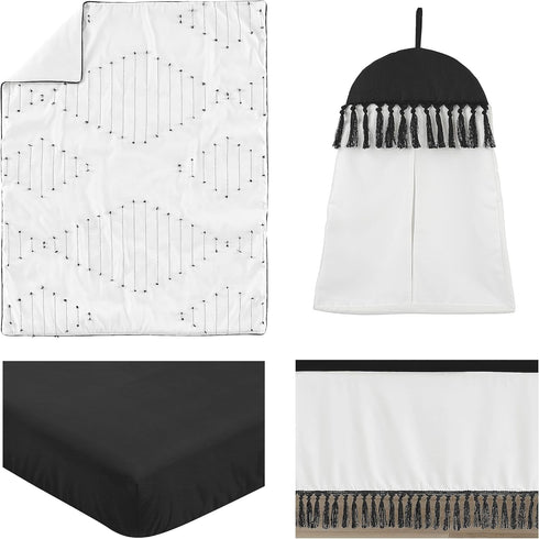 Set 4p Sweet Jojo Designs Black White Boho Stitch Boy Girl Gender Neutral Unisex Baby Crib Bedding Infant Nursery Room