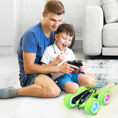 KKONES Remote Control Car, 2.4GHz Electric Race Stunt Car, 360° Rolling Rotation, LED Headlights RC Off Road Gift