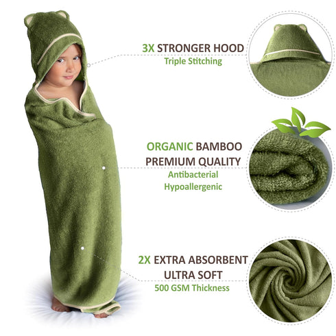 Ultra-Soft Olive Hooded Toddler Bath Towels - Rayon from Bamboo