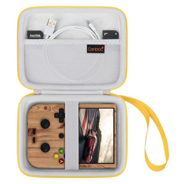 Canboc Carrying Case for Anbernic RG405V Retro Handheld Game Console, Yellow Storage Box with Mesh Pocket for Cable, SD