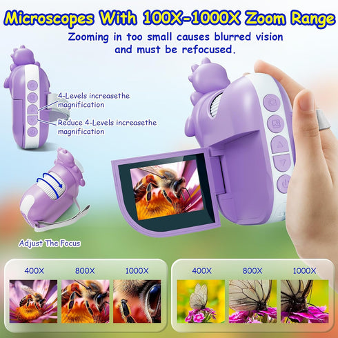 Pozifu 1000X Magnification,2'' Screen,1080P 3-12 Microscope for Kids,Handheld Kids Microscope HD Camera,Built