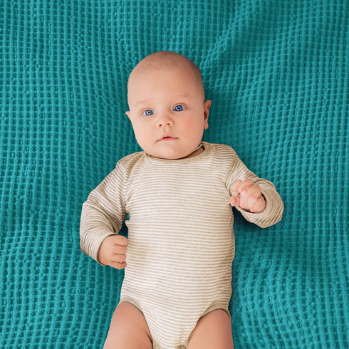PHF 100% Cotton Baby Waffle Blankets -Lightweight Washed Soft Breathable Comfortable Swaddling Receiving Sleep Blankets - 30"x 40" Baby Toddler Blanket for Boys and Girls, Teal by PHF