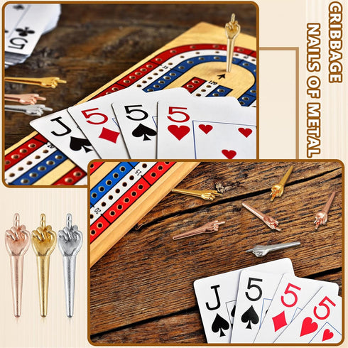 Jexine 18 Pcs Metal Cribbage Pegs - Unique Cribbage Board Pegs for Game Accessories, Fit 1/8 Holes, 3 Colors