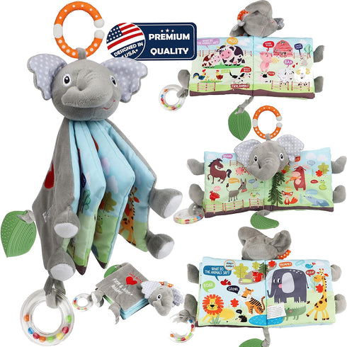 Unicorn Crinkle Touch and Feel Book - Infant Toy with Rattle and Teether