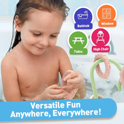Suction Cup Sensory Bath Toys - 24hr Strong Hold Play Activity for Babies, Silicone Bath Time Montessori Teething Toy