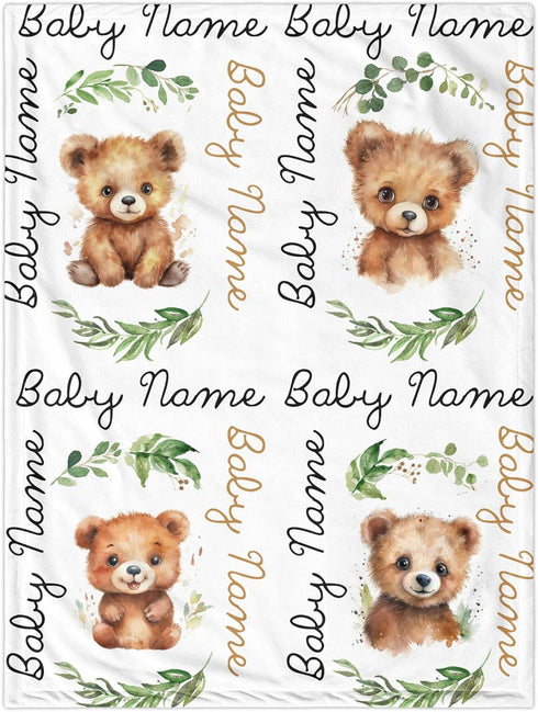 Novusopt Custom Baby Blanket with Name, Personalized Bear Blanket for Girl Boy, Kids