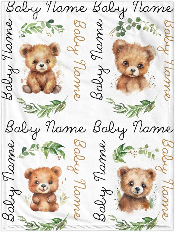 Novusopt Custom Baby Blanket with Name, Personalized Bear Blanket for Girl Boy, Kids