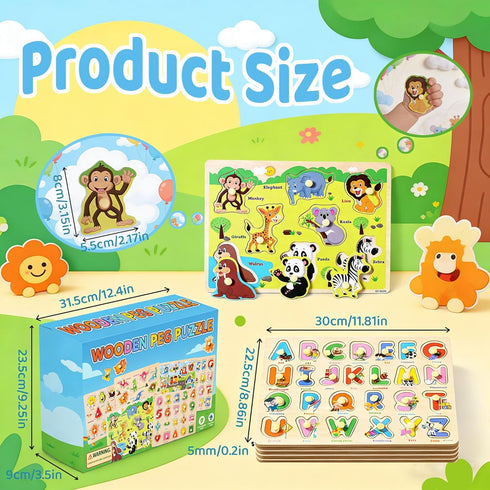 MEZHOBBY 1-3 6 Pack Wooden Peg Puzzles for Toddlers Toddler Puzzles, Preschool Educational Learning Puzzle Toys