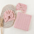 OMUKY Newborn Receiving Blanket, Bow Headband and Beanie Set, Baby Swaddle Wrap for Boys and Girls, Pink