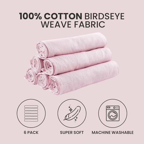 Little Pipers 100% 6 Pack Deluxe Natural Cotton Birdseye Cloth Diapers for Babies - Absorbent Cloth Diapers Burp Cloths