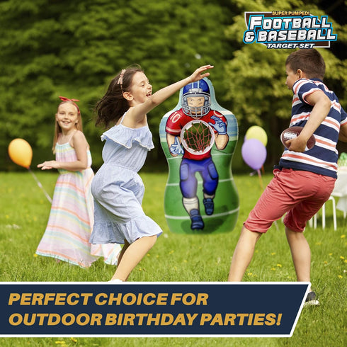 Inflatable Double-Sided Baseball & Football Target Set, Blow Up Toy with Soft Football, Baseball & Inflatable Bat