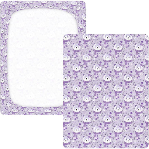 miaozhen 1 Pack 52x28 Cotton Baby Crib Sheets Soft Lavender Bear Winter Toddler Cirb Bedding Cover for Nursery juego de