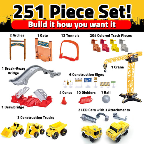 Set 2 251 3 2 USA Toyz Snap Trax Construction Race Tracks for Kids and LED Toy Cars- Pk STEM Building Toys Bendable