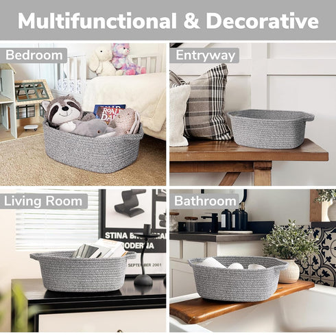 CHICVITA Small Woven Storage Basket for Gifting, Cute Decorative Rope Basket for Towels, Nursery, Dog, Grey