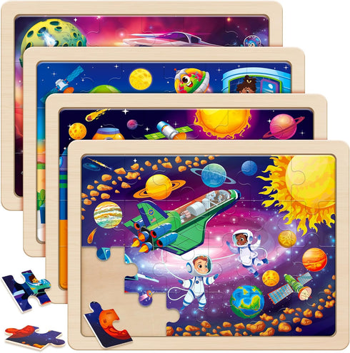 SYNARRY Large Space Planets Solar System Wooden Puzzles for Kids Gift Box(12.2