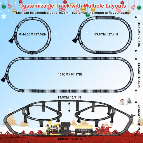 Set 3D 3 4 5 6 7 Electric Train with Elevated Tracks Music, Locomotive Passenger Carriages, Lights & Quiet Mode