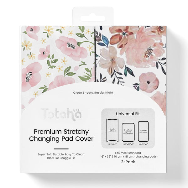 TotAha Premium Stretchy Changing Pad Covers, Hypoallergenic, Silky Comfort, 2-Pack, 5" Deep Pocket (Meredith Allover