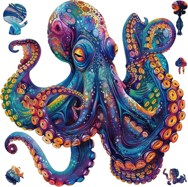 Qiuenisray Wooden Puzzles for Adults, Octopus Ocean Jigsaw Puzzles 200 Pieces, Cool