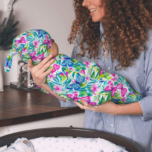 Set Butterfly Swaddle Blankets Newborn Receiving Blanket Baby Swaddle Wrap with Headband Hat for Baby Girls Boys