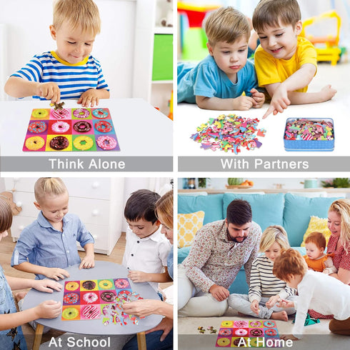 LELEMON Donut Puzzle for Kids Ages 4-8, 100 Piece Jigsaw Puzzles in Metal Box, Educational Fun for Girls and Boys