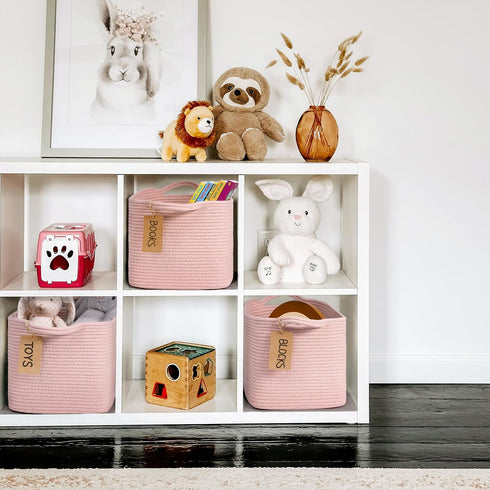 Goodpick Woven Storage Basket for Shelves, Small Rectangle Baby Nursery Basket, Towel Baskets, 13 x 10 x 9 Inches,
