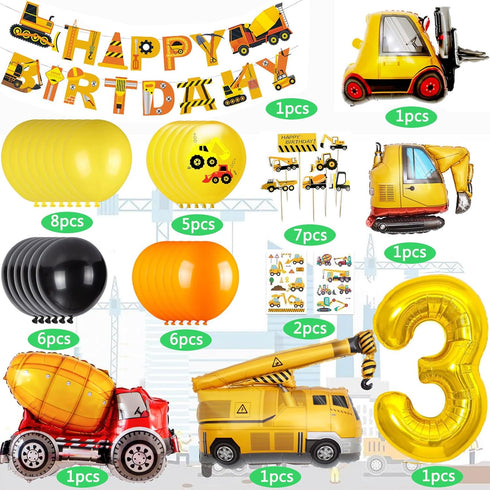 SOIAODRAH 3 Construction Birthday Party Supplies Years Old,Construction Balloons Construction Party Balloon Garland Kit