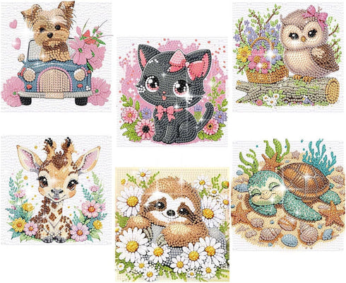 ajepon 6 Pack Animal Diamond Art Kits for Kids, Cute Animals Diamond Art
