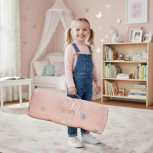 DuShow Cotton Toddler Nap Mat with Pillow and Blanket,Extra Large Rolled Napping Mats,Slumber Bags for Boys Girls,Kids