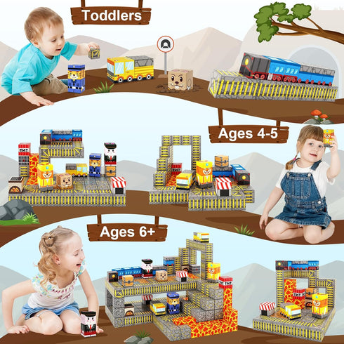 Set, 3+ 4-6 6-8 5-7 Coodoo Magnetic Blocks - Build Mine Magnet World Mine Train Track Magnetic Building Blocks Toddler
