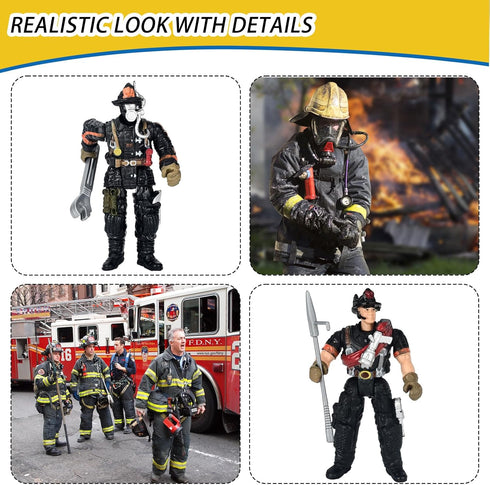 HAPTIME 8 Pieces Firefighter Action Figures, Fireman Toys for 3-7 Year Old Boys, 4-Inch Toy Figure & Playsets