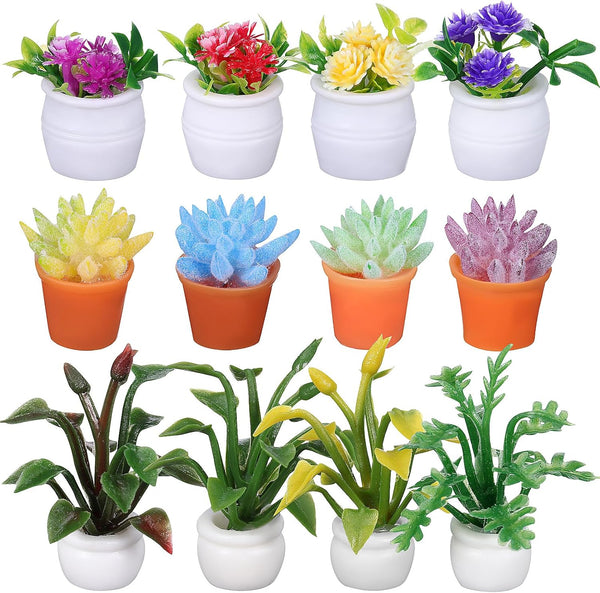 IMIKEYA Miniature Dollhouse Plant Flowers, 12pcs Potted Plants & Fake Greenery for Dollhouse Decor