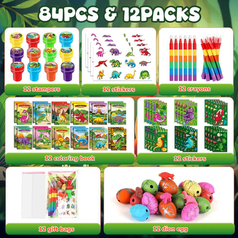 84Pcs Set BenLouis Dinosaur Party Favors Dino Theme Coloring Books Crayons Sticker Bulk for Kids Jurassic Birthday