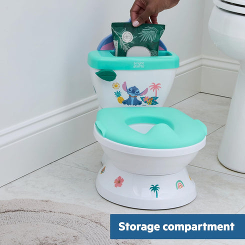 18+ 50 lbs Bright Starts Disney Junior Stitch My Size Potty Training Toilet, Toddler Potty Chair with Flushing
