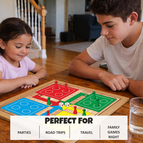 5-in-1 Set 2 Ankit Toys & Games Wooden Board Game Includes Ludo, Snakes & Ladders, Chess, Checkers, and Tic Tac Toe.