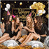 Blulu Happy Birthday Banner Sign, Large Fabric Glitter Poster for Birthday Decoration Supplies (Black and Gold)