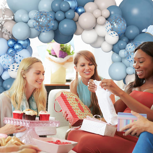 173Pcs Amandir Dusty Blue Balloon Arch Garland Kit, Baby Light Dusty Blue White Sand Metallic Blue Confetti Balloons