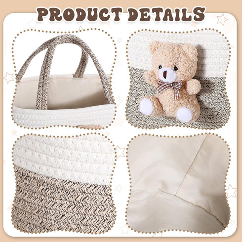 FoldTier Bear Diaper Caddy Organizer Cart Storage for Nursery with Handle, Bear Baby Shower Basket Gift Bath Caddy
