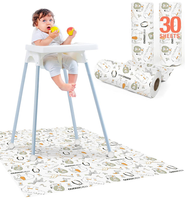 Minimono Baby Splat Mat for Under High Chair - 30 Pcs Disposable