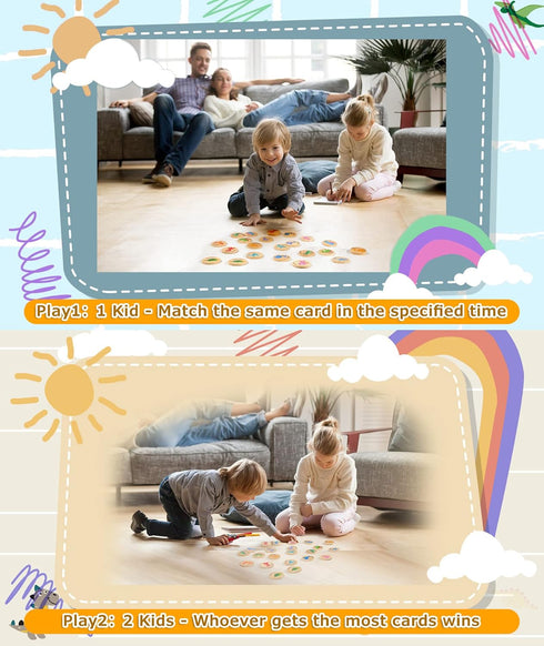 Wooden Match Memory Game for Kids, 24Pc Matching Cards with 5Pc Stickers, Educational Game for Pre-K Development