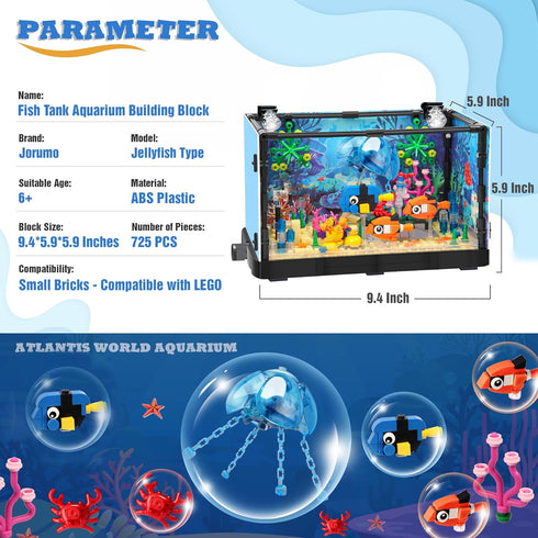 Fish Tank Building Block, Lighting Aquarium Building Sets for Adults and Kids, Ocean Jellyfish, Dolphin, Turtle, Crab,