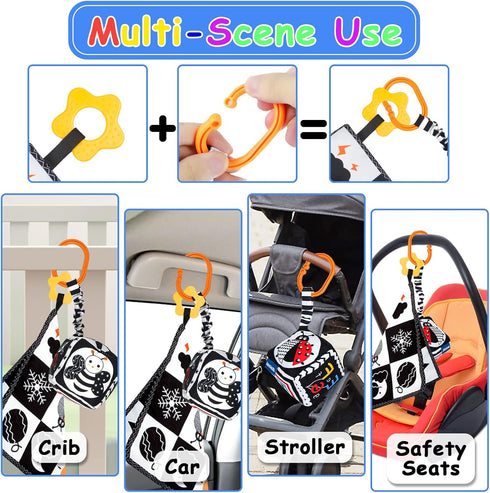 Black and White High Contrast Baby Toys 0-3 Months, Montessori Sensory Infant Tummy Time Toys