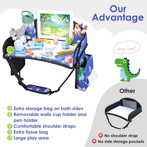 Kids Travel Tray for Airplane - Toddler Car Seat Table Tray, Road Trip Essentials for Boys & Girls, Carseat Lap Desk